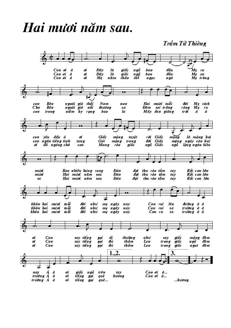 Sheet nhạc Rồi Hai Mươi Năm Sau